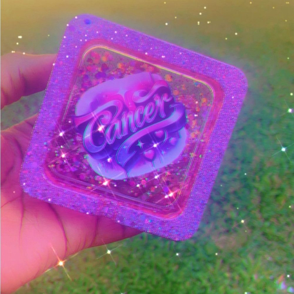 Purple Glitter Cancer Sign Coaster